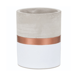 Vaso Cachepot Branco e Rose Gold em Cimento (G) - 13 cm - Ela Decora