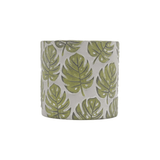 Vaso Cachepot Cerâmica Cinza Folhas Verdes Costela De Adão - 12 cm - Ela Decora