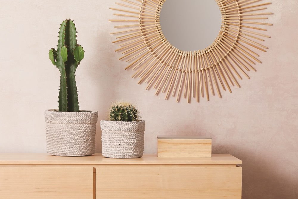Vaso Cachepot de Cimento Estilo Palha Branco 15,5cm Mart - Ela Decora