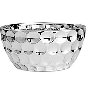 Vaso Cachepot Dots em Cerâmica Metalizado Prata M 21cm - Ela Decora