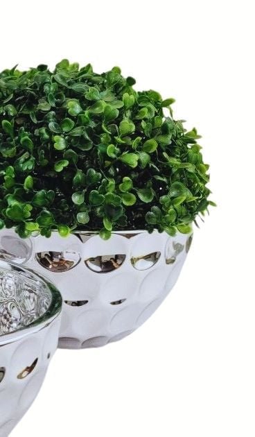 Vaso Cachepot Dots em Cerâmica Metalizado Prata P 17,5cm - Ela Decora