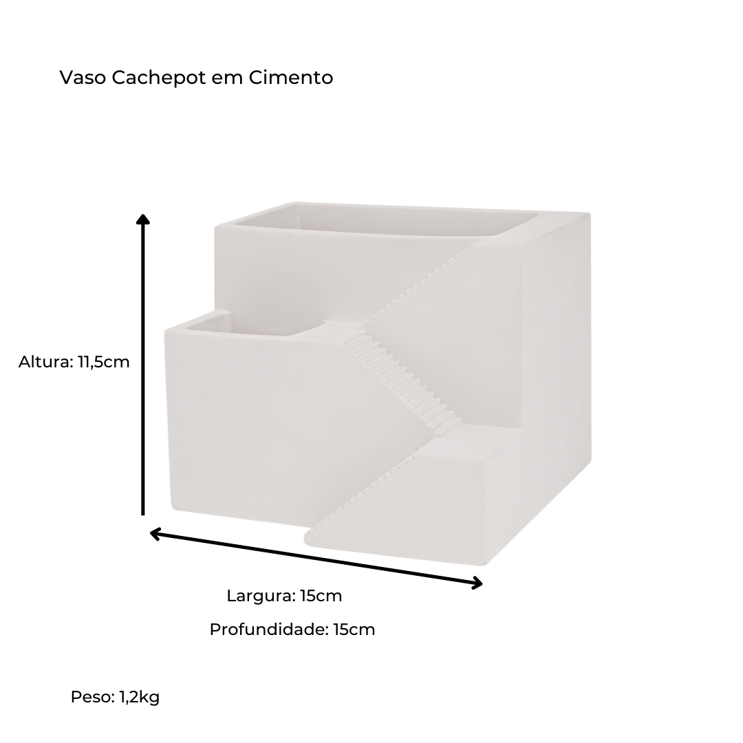 Vaso Cachepot em Cimento Cinza 15cm - Ela Decora