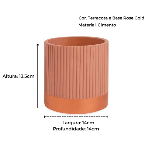 Vaso Cachepot em Cimento Terracota e Rose Gold 14cm - Ela Decora