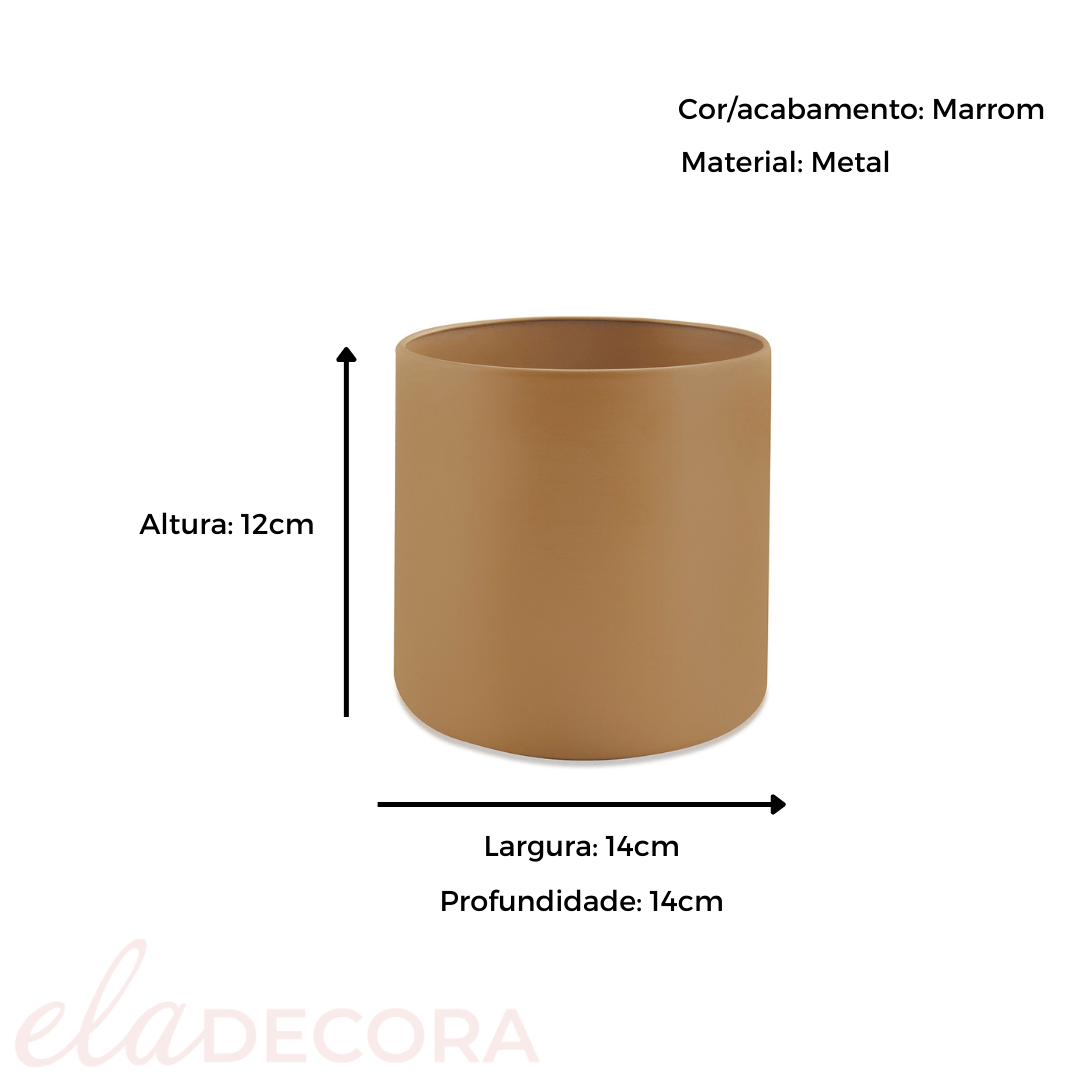 Vaso Cachepot em Metal Marrom 14cm - Ela Decora