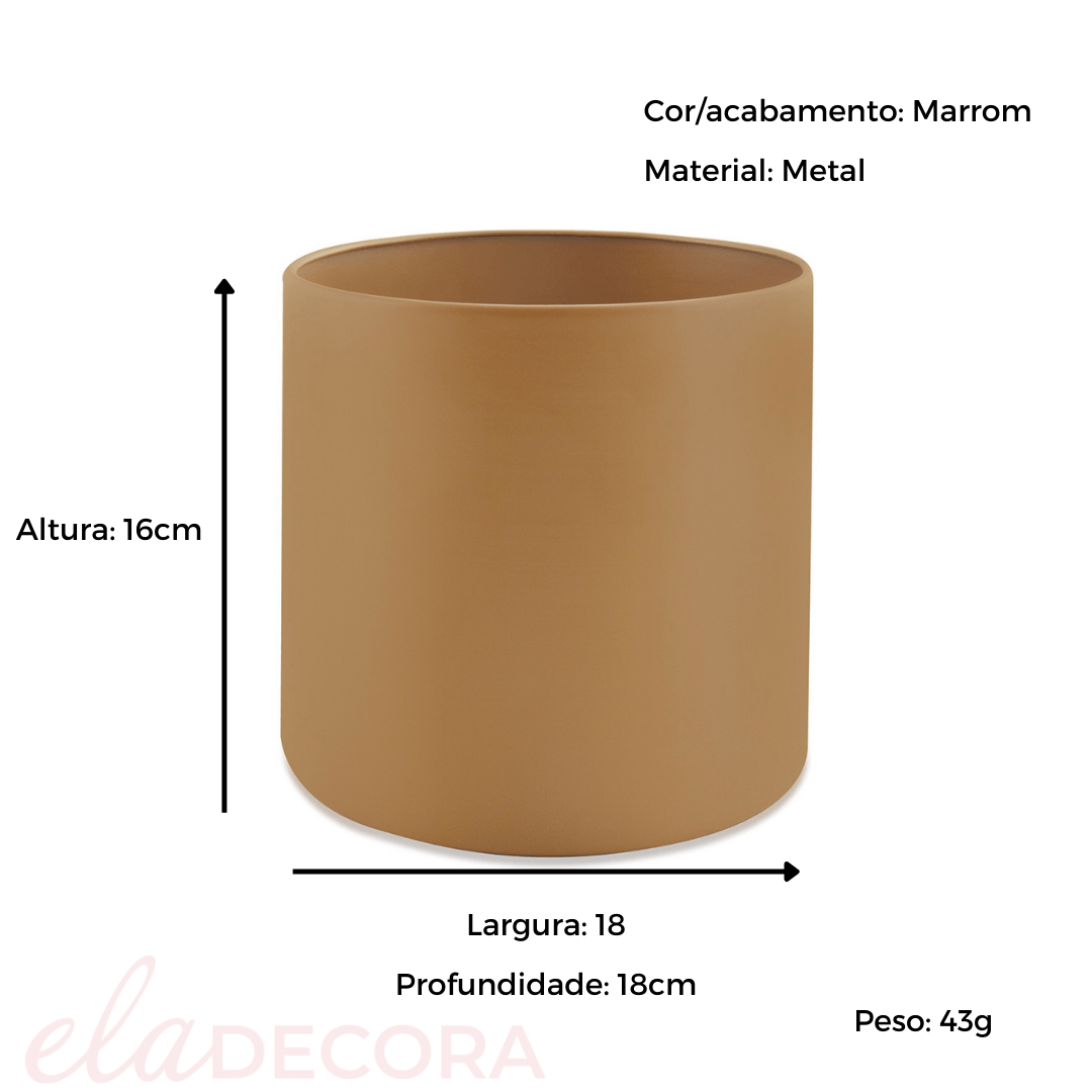 Vaso Cachepot em Metal Marrom 18cm - Ela Decora
