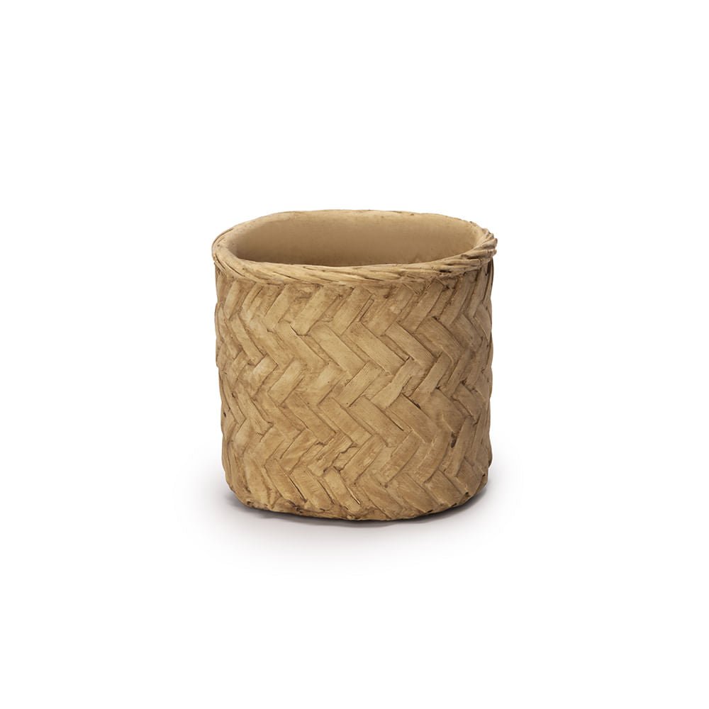 Vaso Cachepot Estilo Palha Trançada em Cimento 13cm - Ela Decora