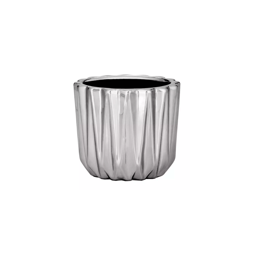 Vaso Cachepot Formas Geométricas Cerâmica Prata - 8 cm - Ela Decora