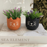 Vaso Cachepot Gato em Cimento Preto 10cm - Ela Decora