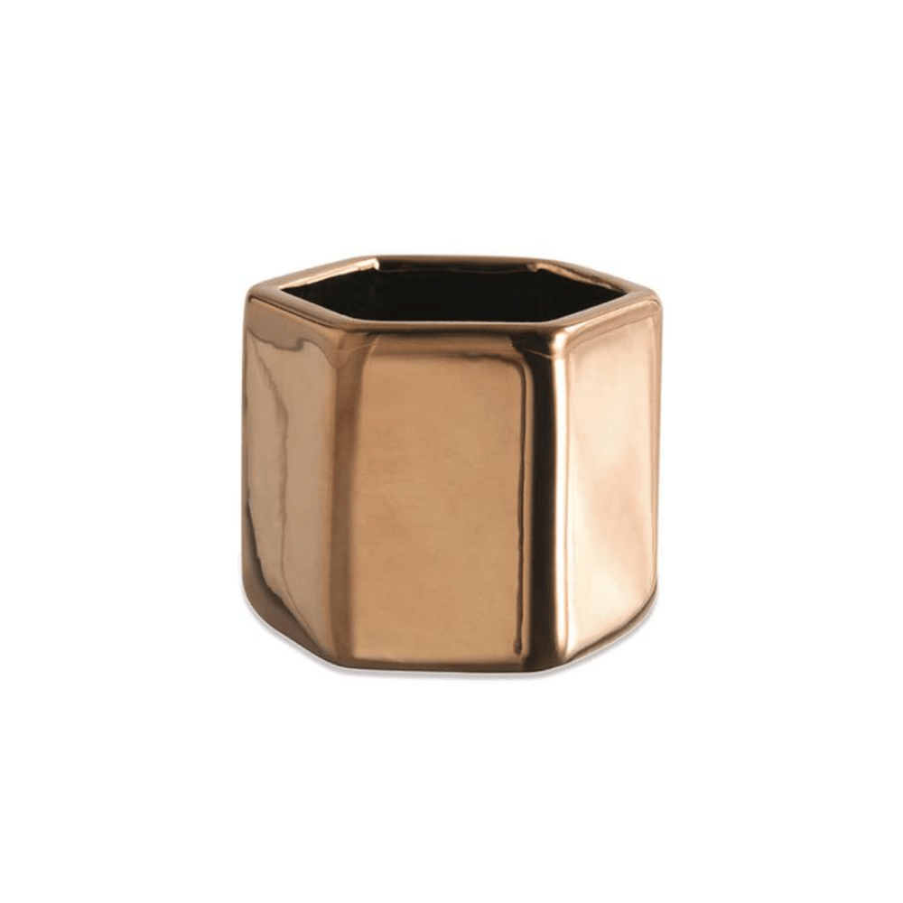 Vaso Cachepot Hexágono Porta - Velas Em Cerâmica Rose Gold - 6 x 7 cm - Ela Decora