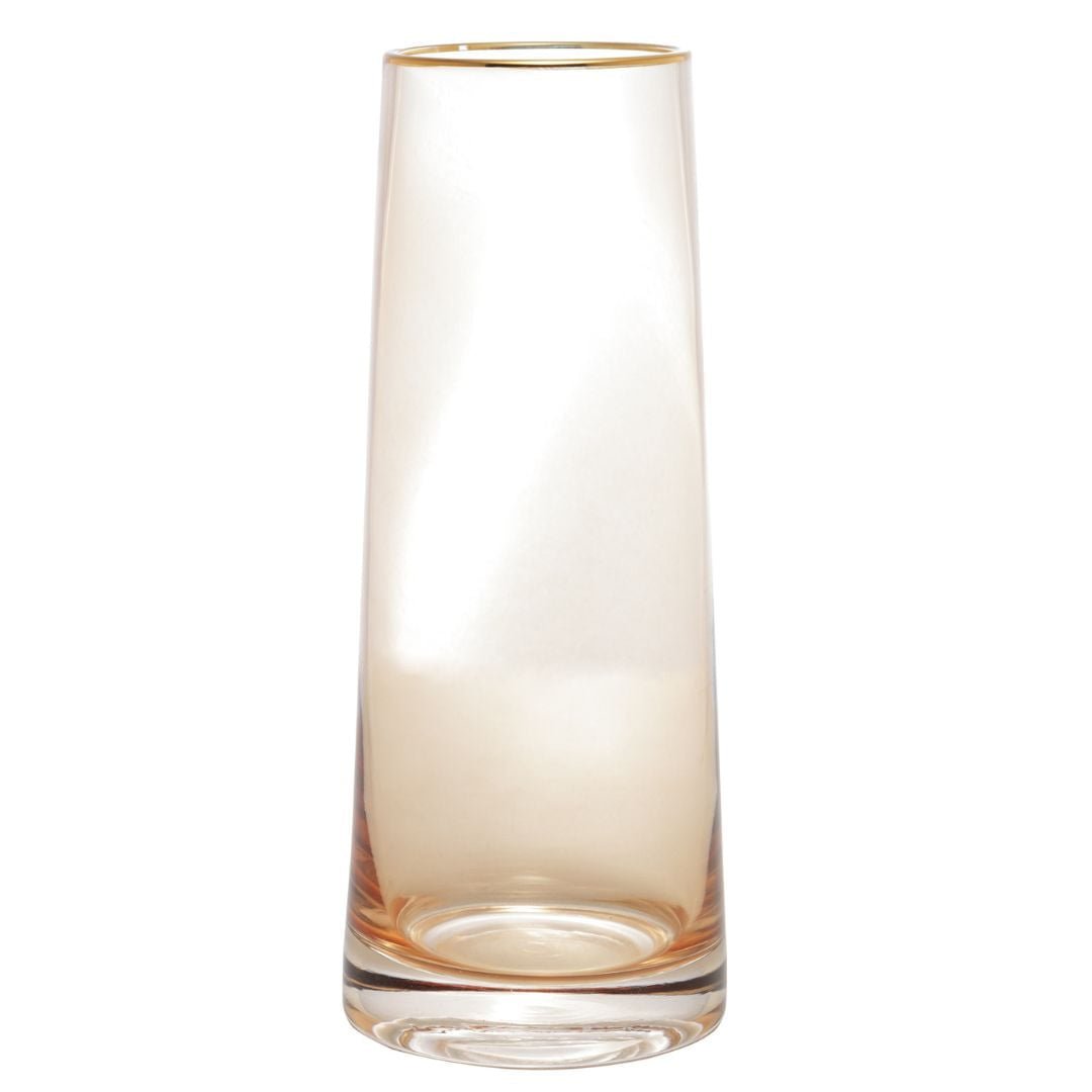 Vaso de Vidro com Borda Dourada Âmbar Liz 11cm x 27cm - Ela Decora