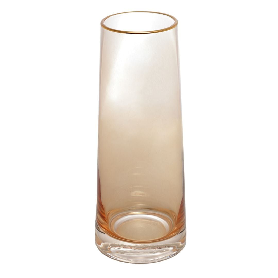 Vaso de Vidro com Borda Dourada Âmbar Liz 11cm x 27cm - Ela Decora