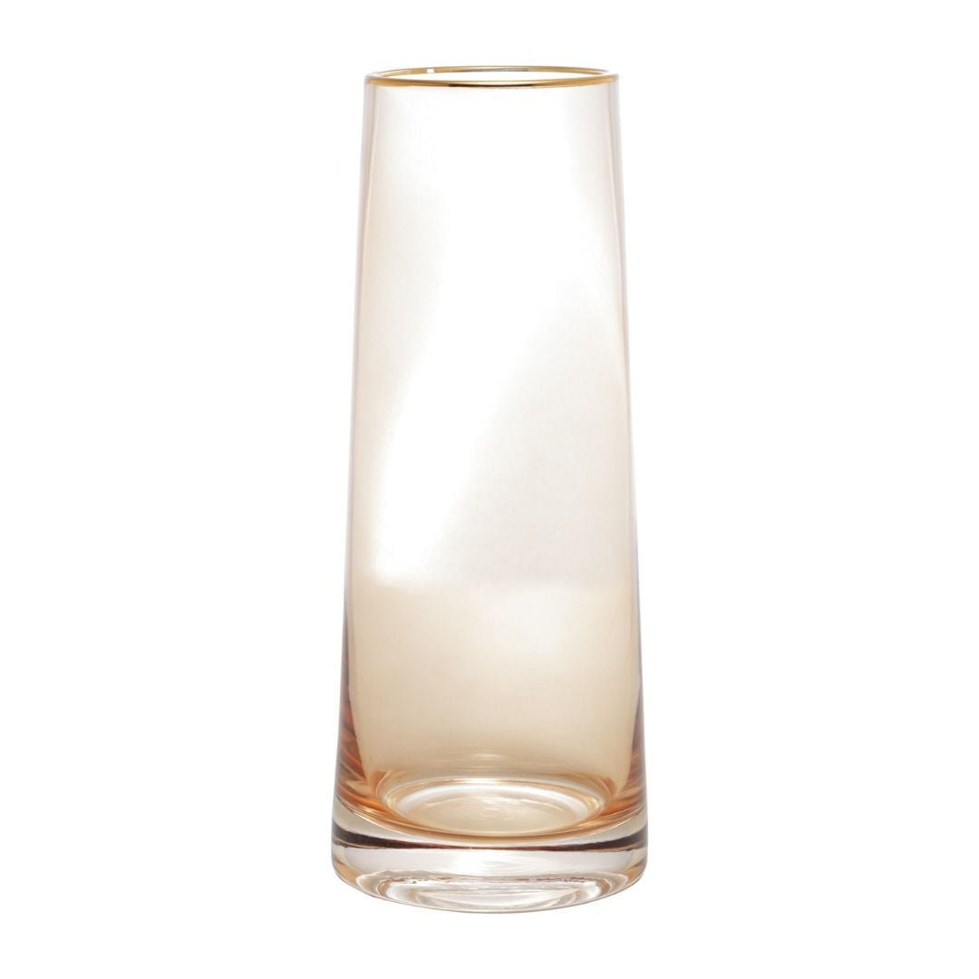 Vaso de Vidro com Borda Dourada Âmbar Liz 9cm x 22cm - Ela Decora