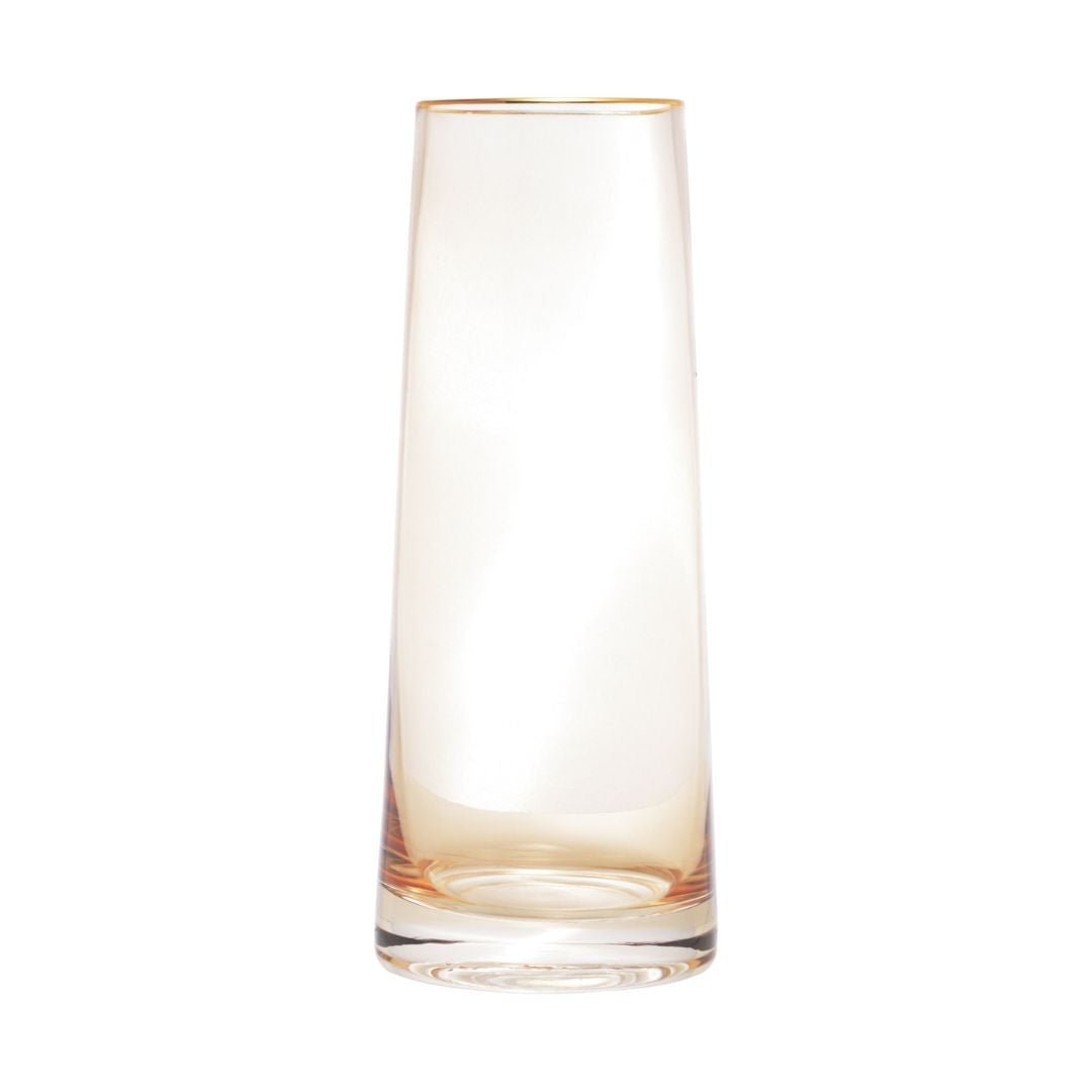 Vaso de Vidro com Borda Dourada Âmbar Liz 9cm x 22cm - Ela Decora