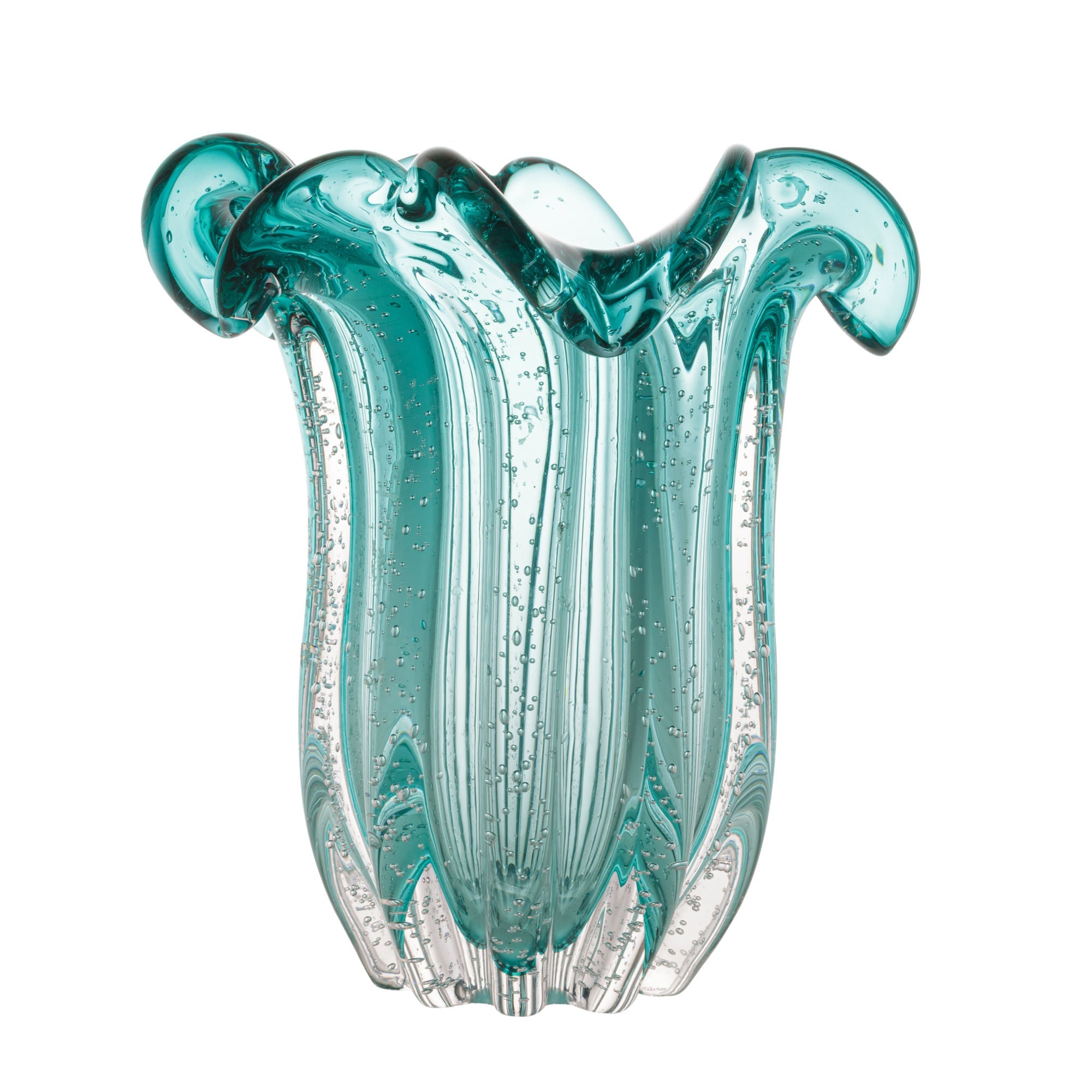 Vaso de Vidro Murano Flat Italy Azul Verde Tiffany 21cm - Ela Decora