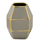 Vaso Decorativo Cinza e Dourado 21cm x 16cm x 12cm - Ela Decora