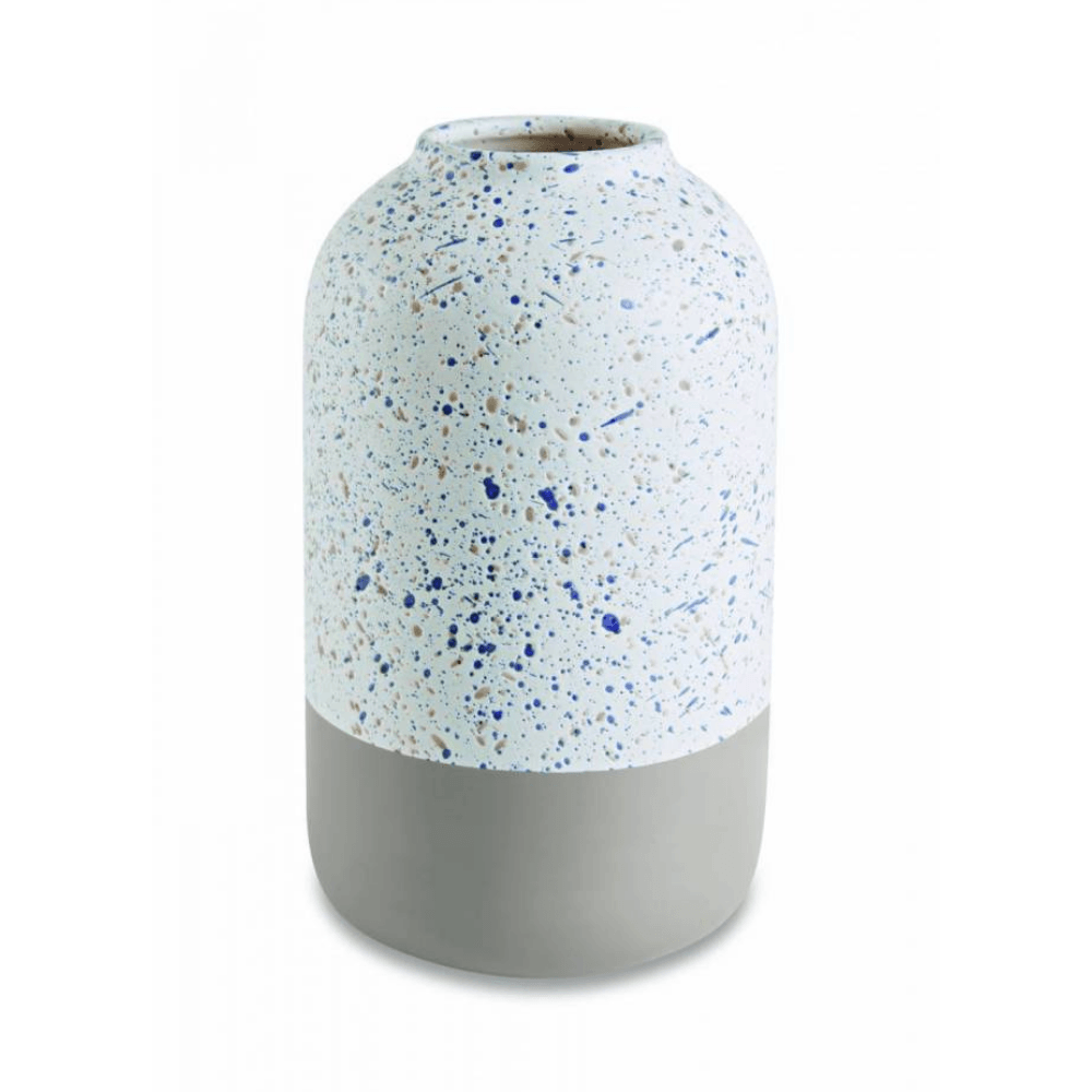 Vaso Decorativo Granilite em Cerâmica Branco e Cinza - 20,5 cm - Ela Decora