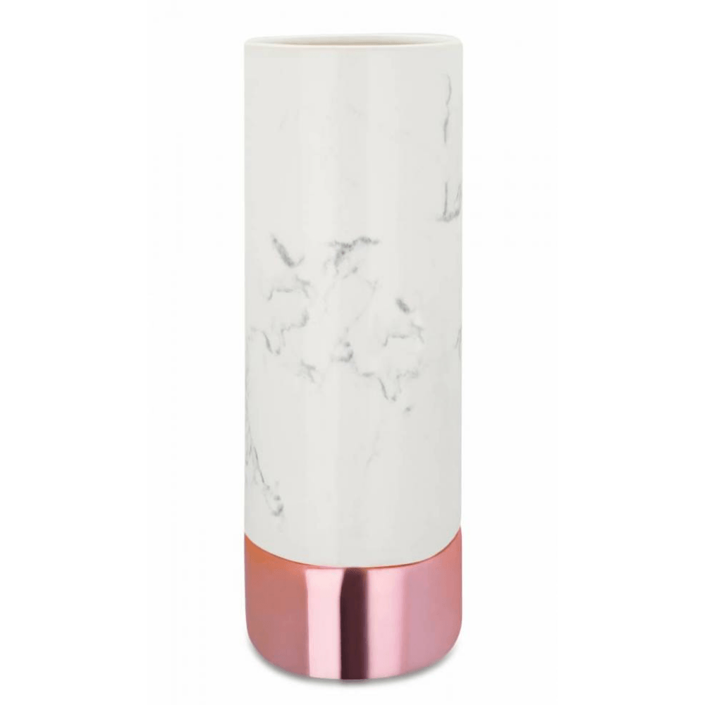 Vaso Decorativo Mármore Branco e Rose Gold em Cerâmica - 25 cm - Ela Decora