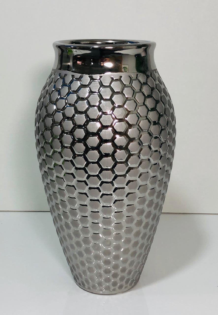Vaso Decorativo Redondo Cromado 34cm - Ela Decora
