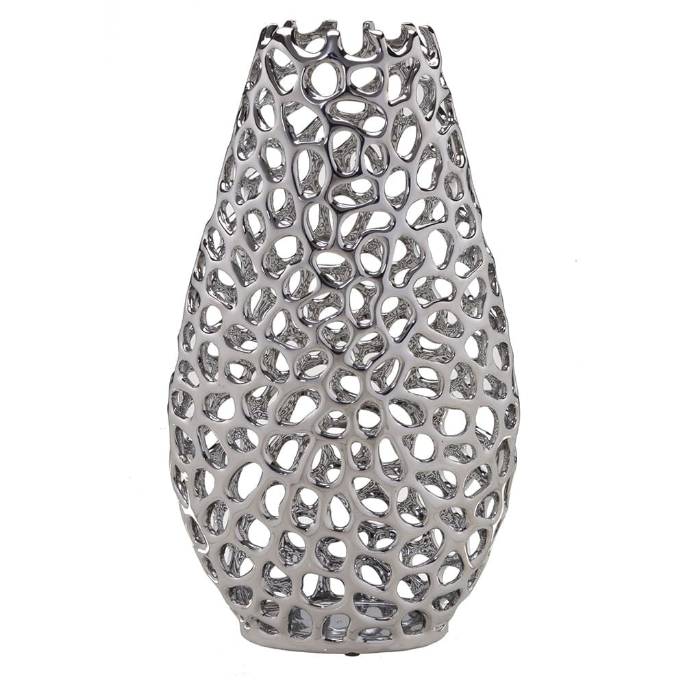Vaso Decorativo Vazado Cromado 41cm - Ela Decora