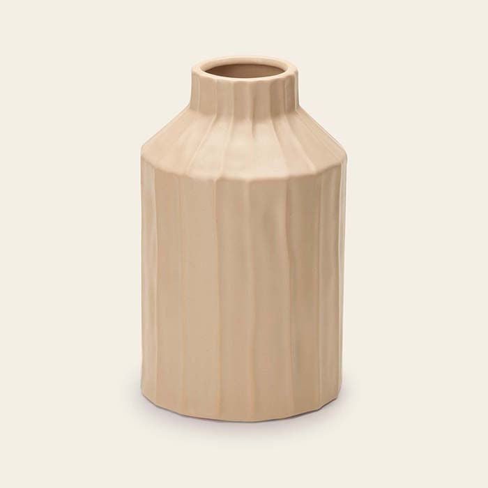Vaso em Cerâmica Bege 23 cm x 14 cm - Ela Decora