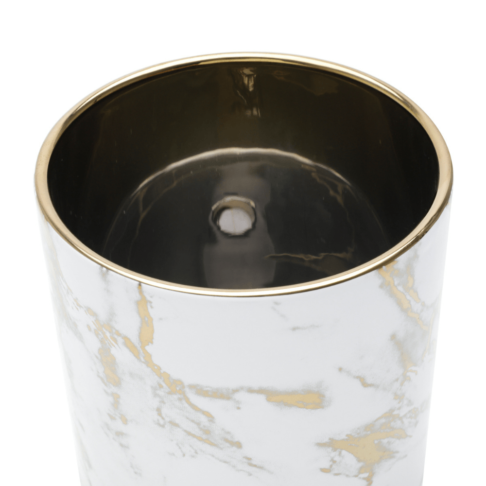 Vaso em Cerâmica Branco com Dourado 15 x 15cm - Ela Decora