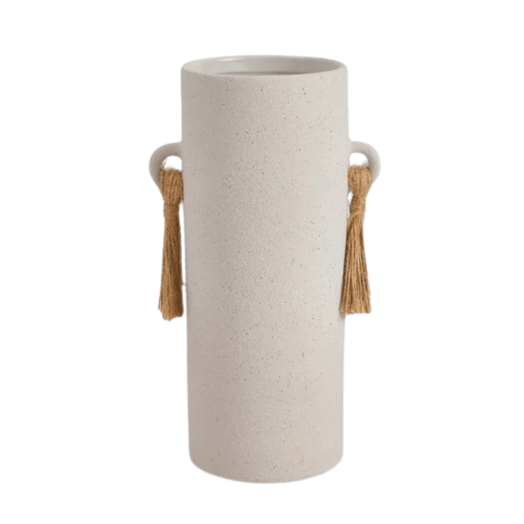 Vaso em Cerâmica com Corda Off White 26,5cm - Ela Decora