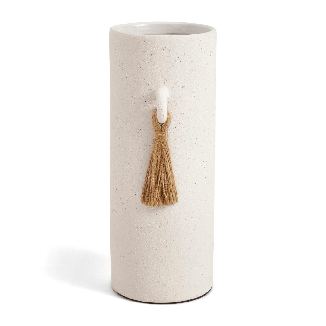 Vaso em Cerâmica com Corda Off White 26,5cm - Ela Decora