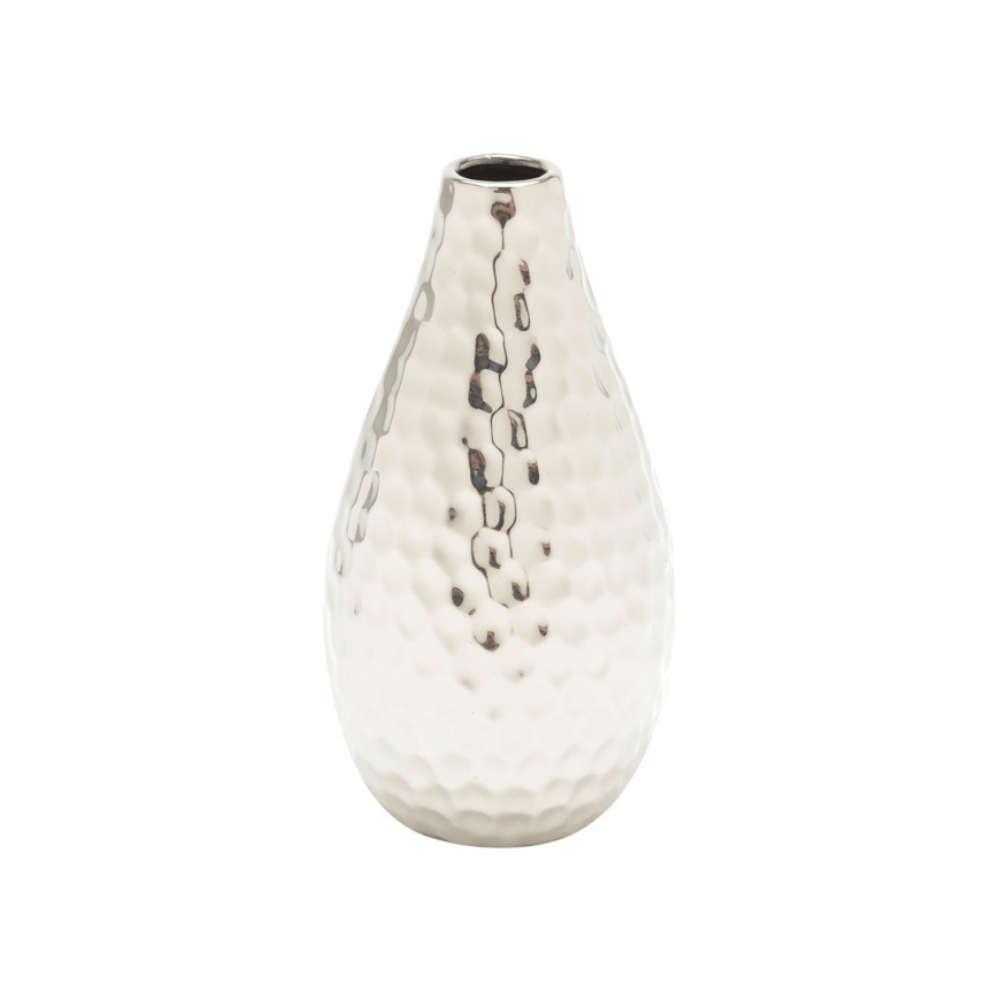 Vaso em Cerâmica Prateado 8 x 14 cm - Ela Decora