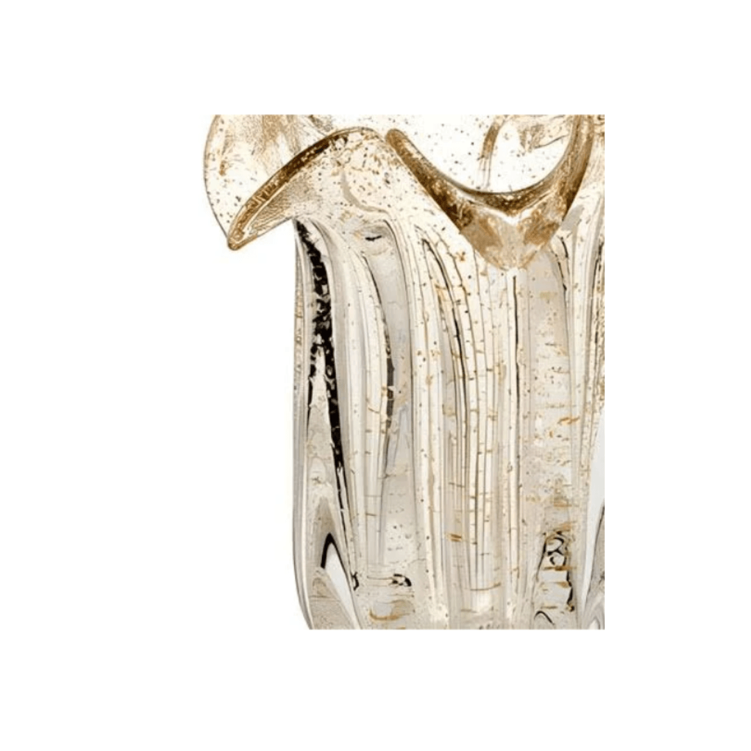 Vaso Murano Alto de Vidro Transparente e Dourado 24cm - Ela Decora