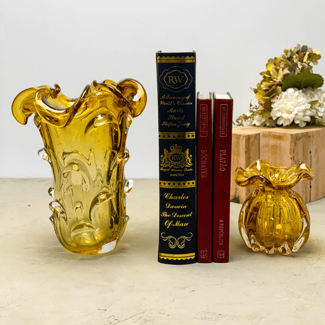 Vaso Murano Trouxinha de Vidro Italy Âmbar e Dourado 11 cm x 10 cm - Ela Decora