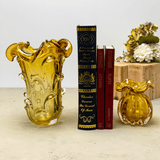 Vaso Murano Trouxinha de Vidro Italy Âmbar e Dourado 11 cm x 10 cm - Ela Decora