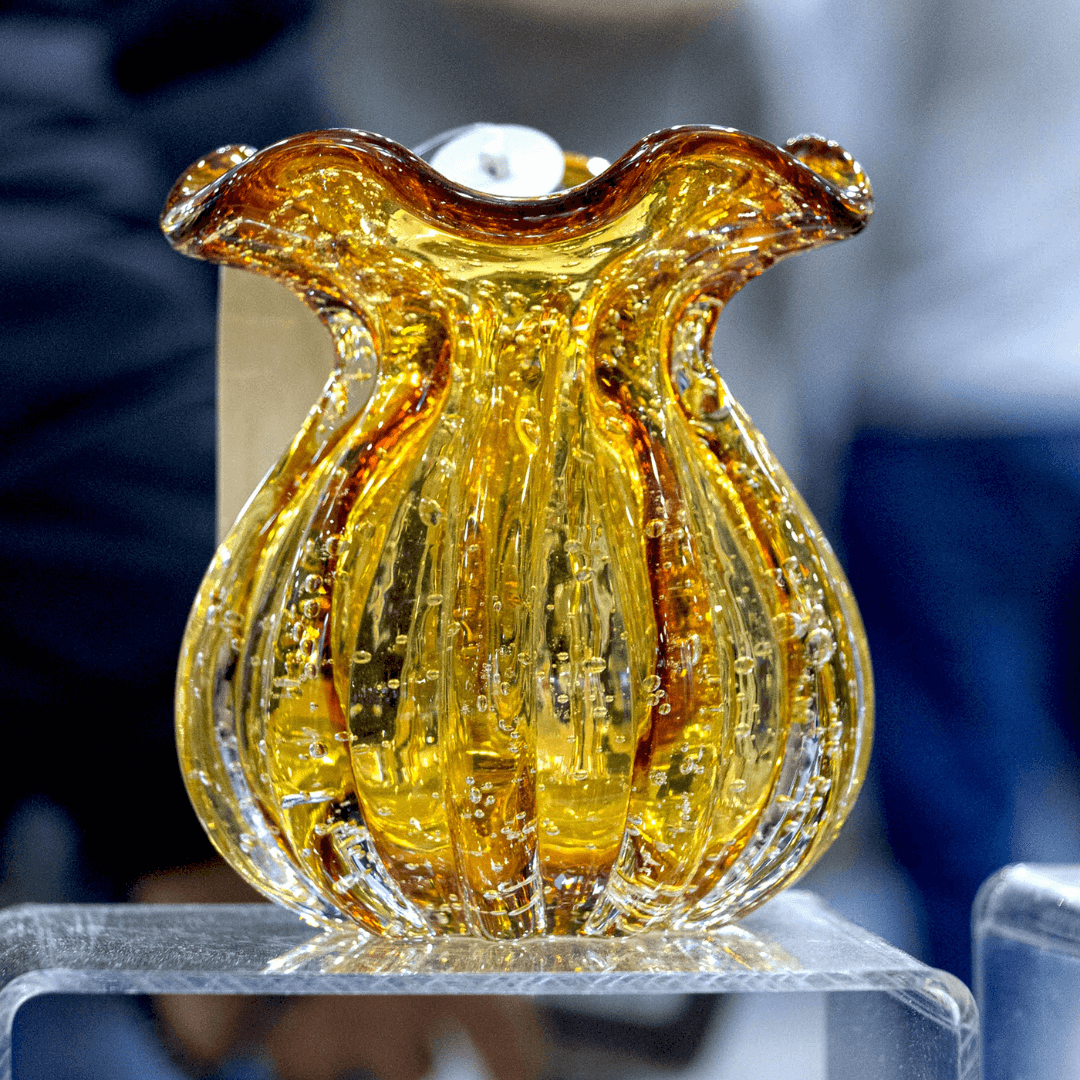 Vaso Murano Trouxinha de Vidro Italy Âmbar e Dourado 11 cm x 10 cm - Ela Decora