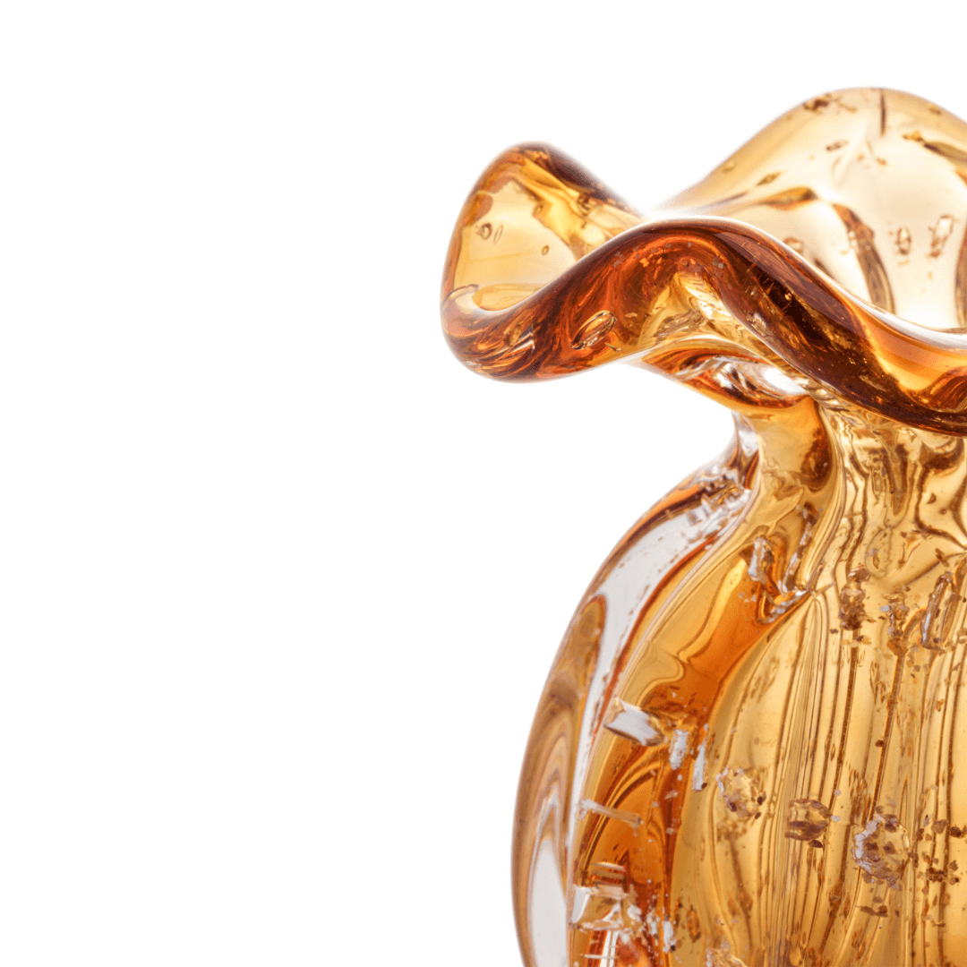 Vaso Murano Trouxinha de Vidro Italy Âmbar e Dourado 11 cm x 10 cm - Ela Decora