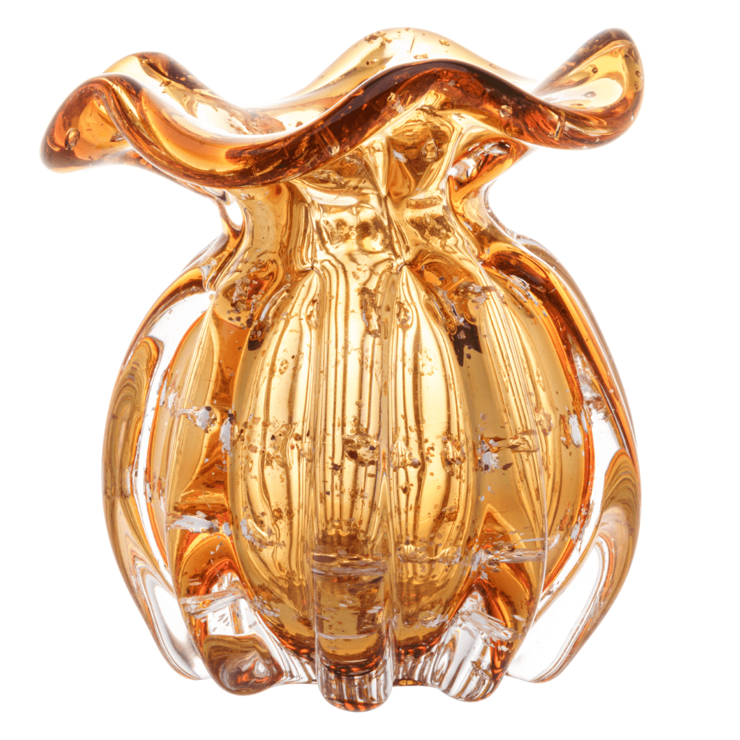 Vaso Murano Trouxinha de Vidro Italy Âmbar e Dourado 11 cm x 10 cm - Ela Decora