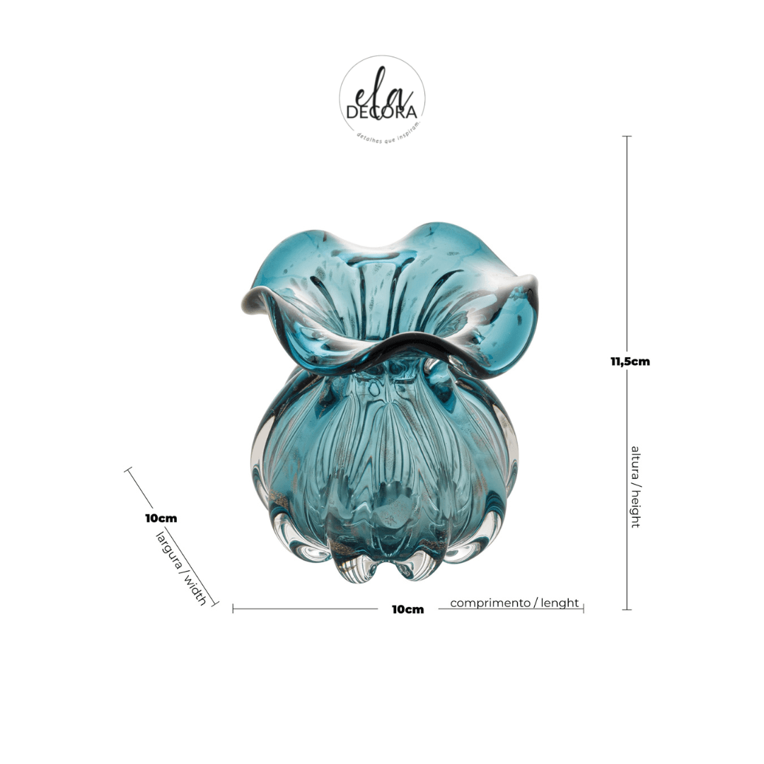 Vaso Murano Trouxinha de Vidro Italy Azul e Rose 11cm - Ela Decora