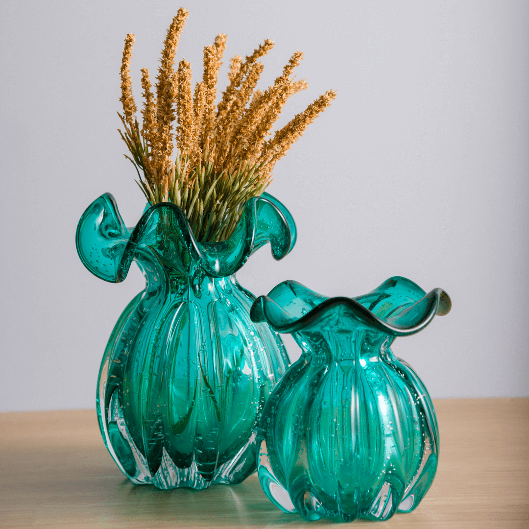 Vaso Murano Trouxinha de Vidro Italy Azul Verde Tiffany 13 cm - Ela Decora