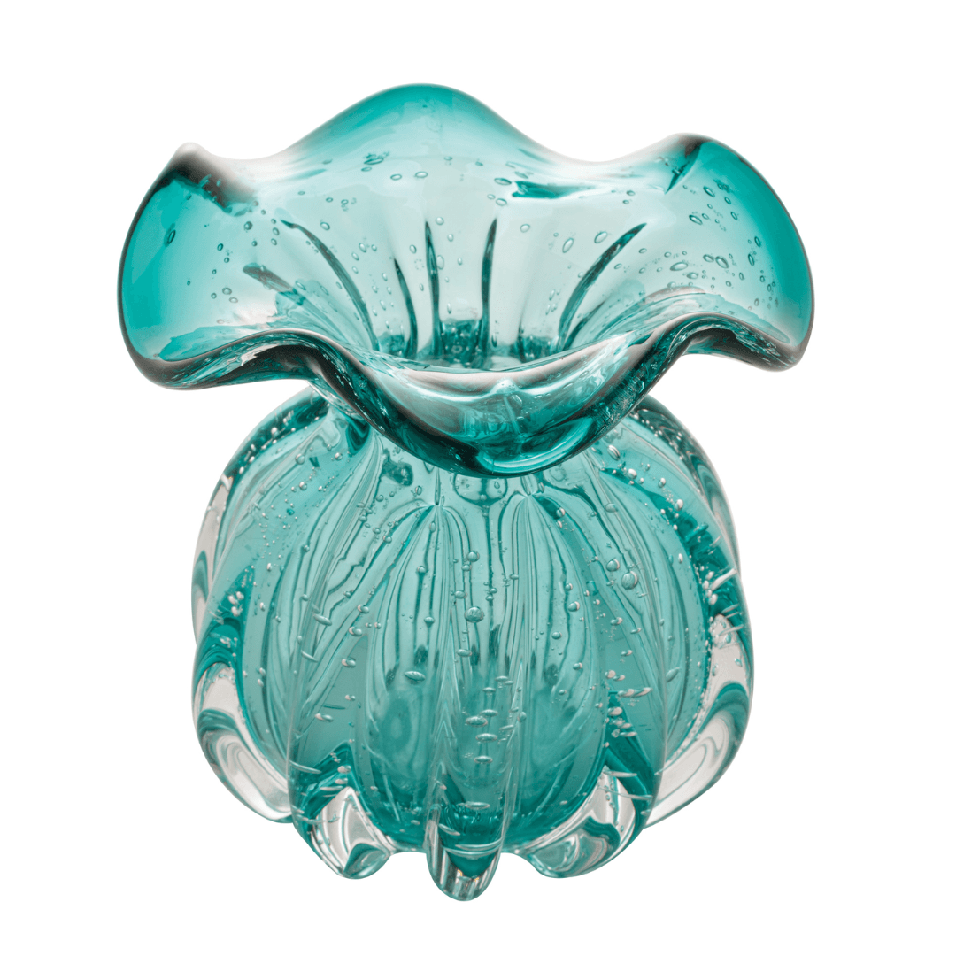 Vaso Murano Trouxinha de Vidro Italy Azul Verde Tiffany 13 cm - Ela Decora