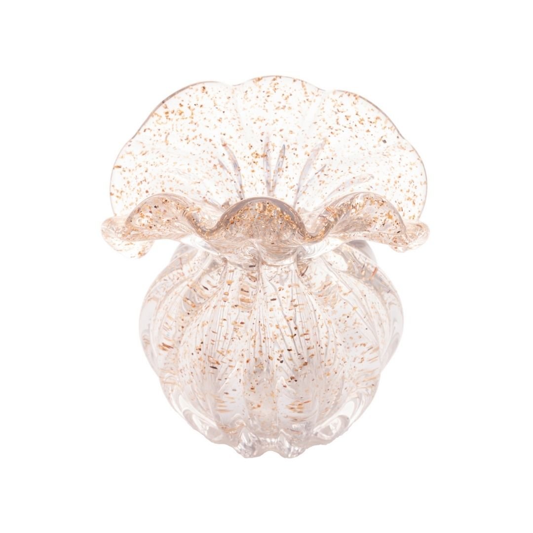 Vaso Murano Trouxinha de Vidro Italy Dourado 11,5cm - Ela Decora