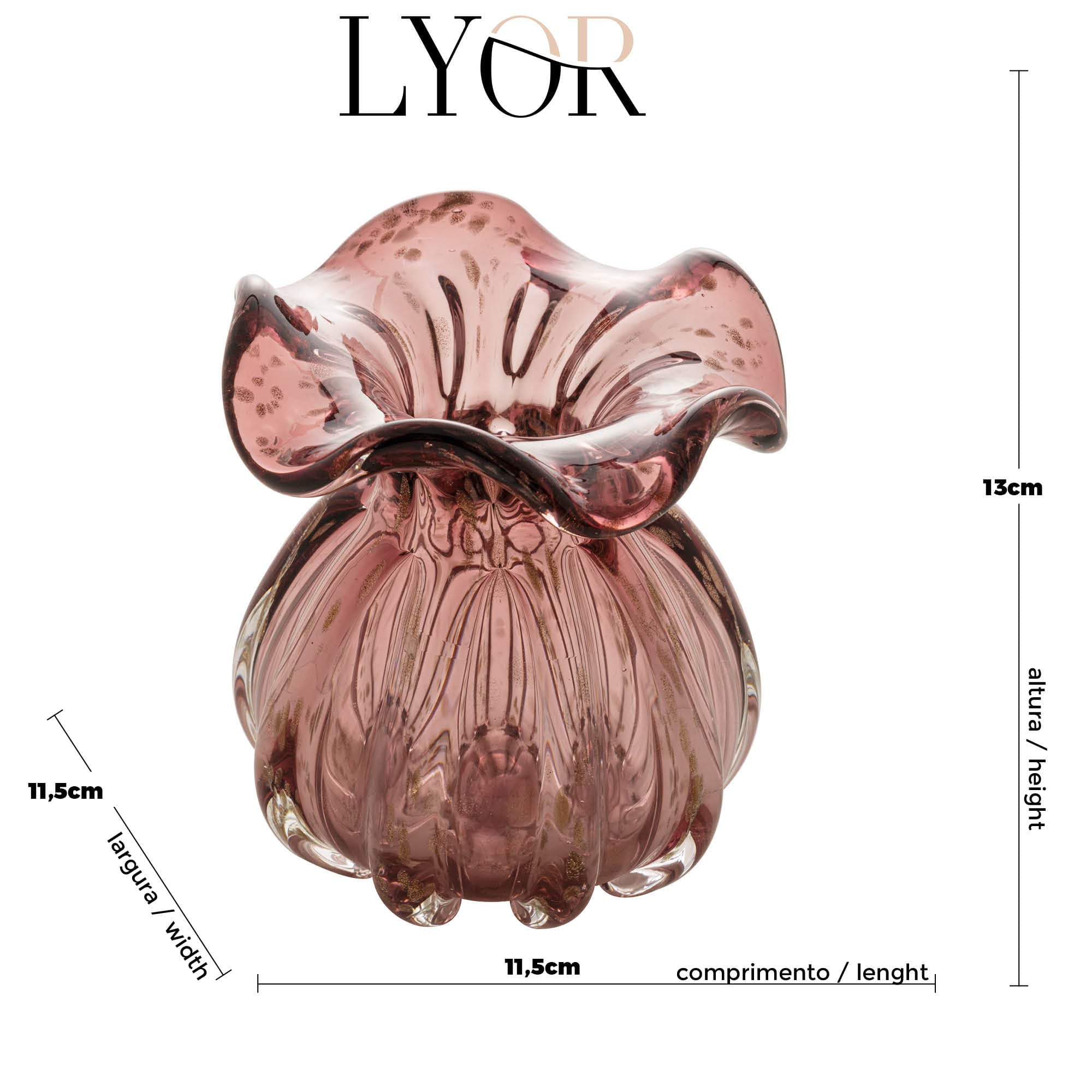 Vaso Murano Trouxinha de Vidro Italy Púrpura e Rose - 13 cm - Ela Decora