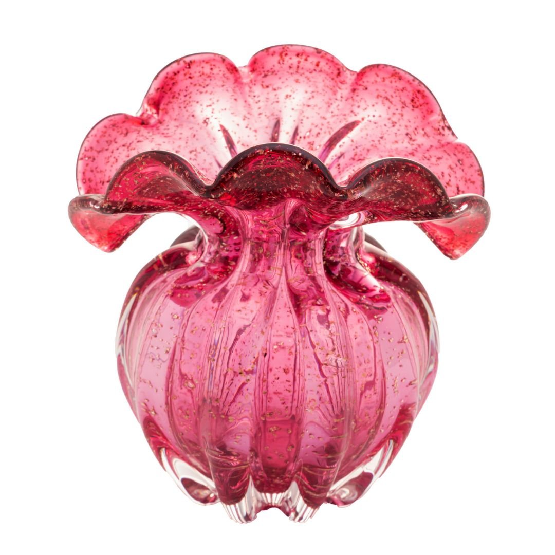 Vaso Murano Trouxinha de Vidro Italy Rosa e Dourado 11,5cm - Ela Decora