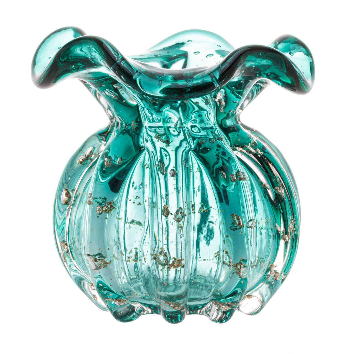 Vaso Murano Trouxinha de Vidro Italy Tiffany e Dourado 11cm - Ela Decora