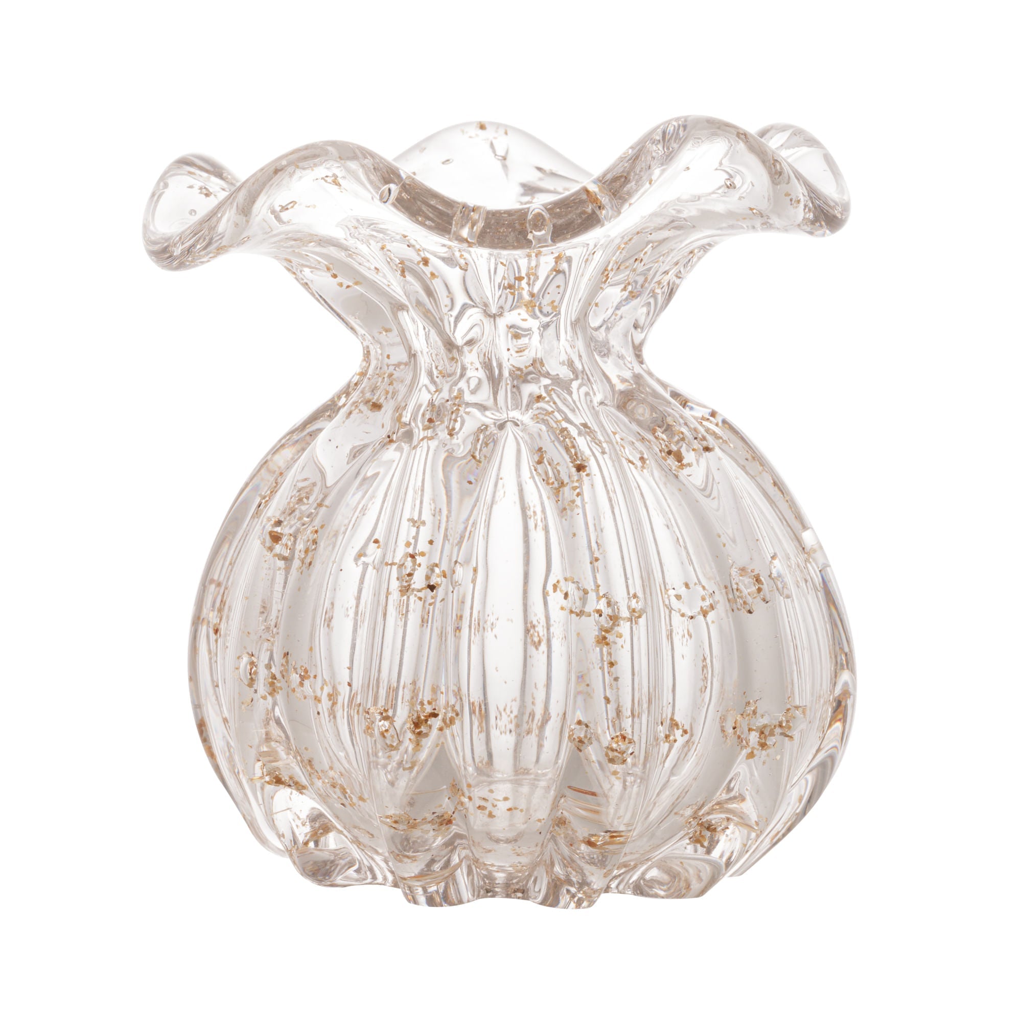 Vaso Murano Trouxinha de Vidro Italy Transparente e Dourado 11cm - Ela Decora