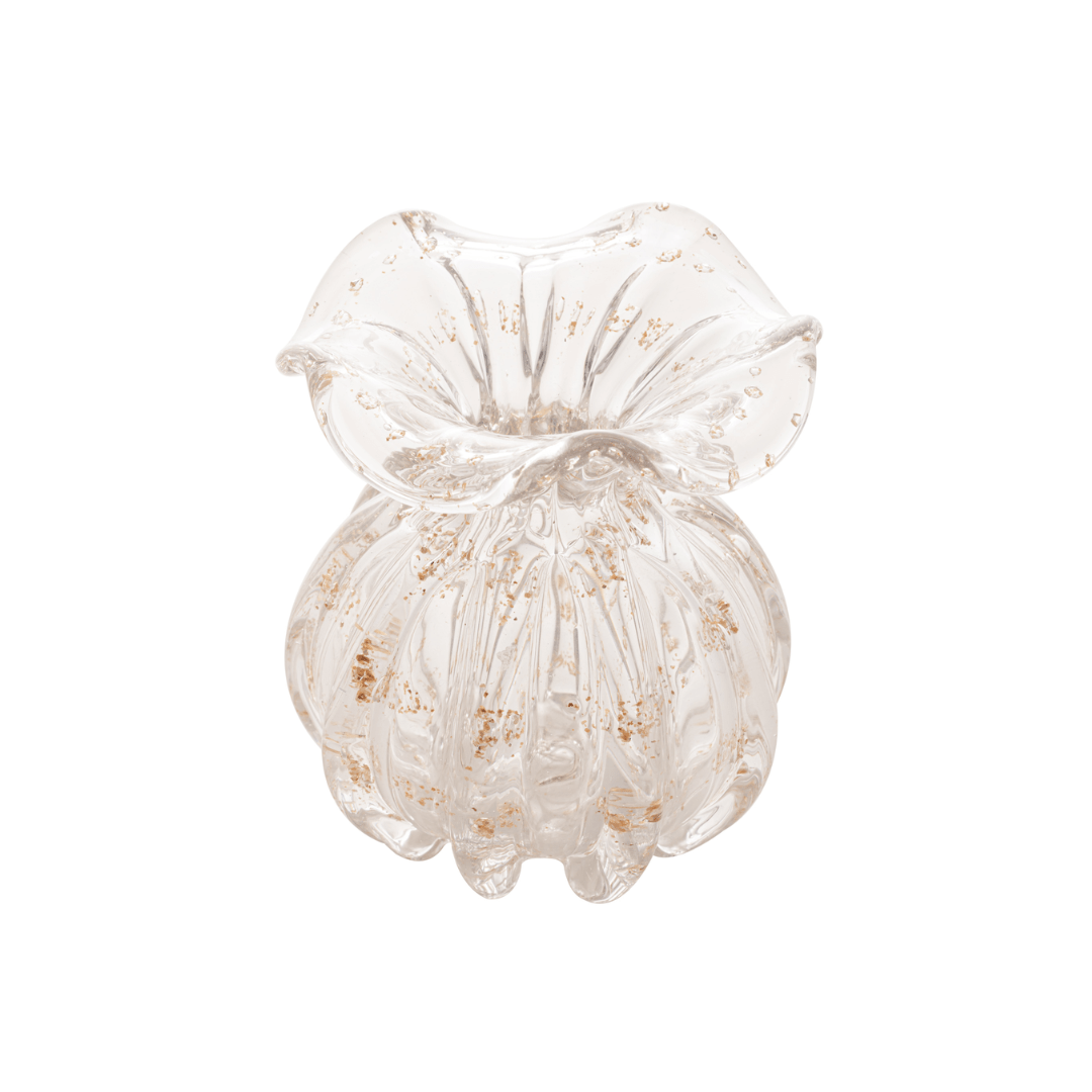Vaso Murano Trouxinha de Vidro Italy Transparente e Dourado 13cm - Ela Decora
