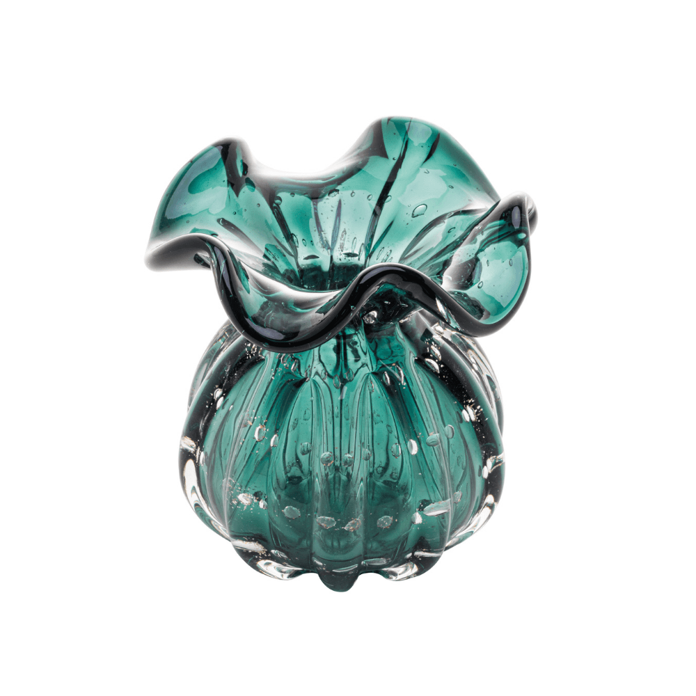 Vaso Murano Trouxinha de Vidro Italy Verde Esmeralda e Dourado - 11 cm - Ela Decora