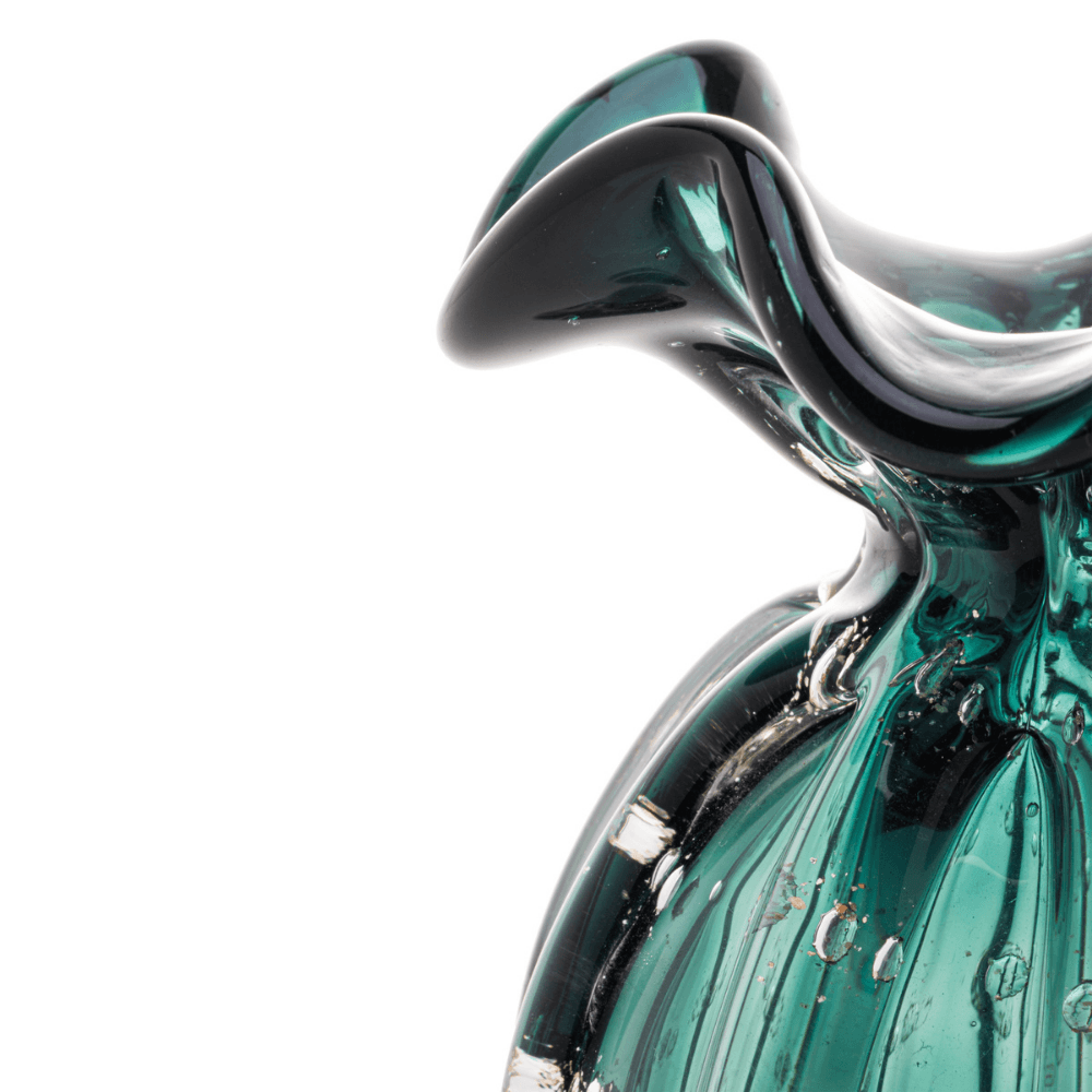 Vaso Murano Trouxinha de Vidro Italy Verde Esmeralda e Dourado - 11 cm - Ela Decora