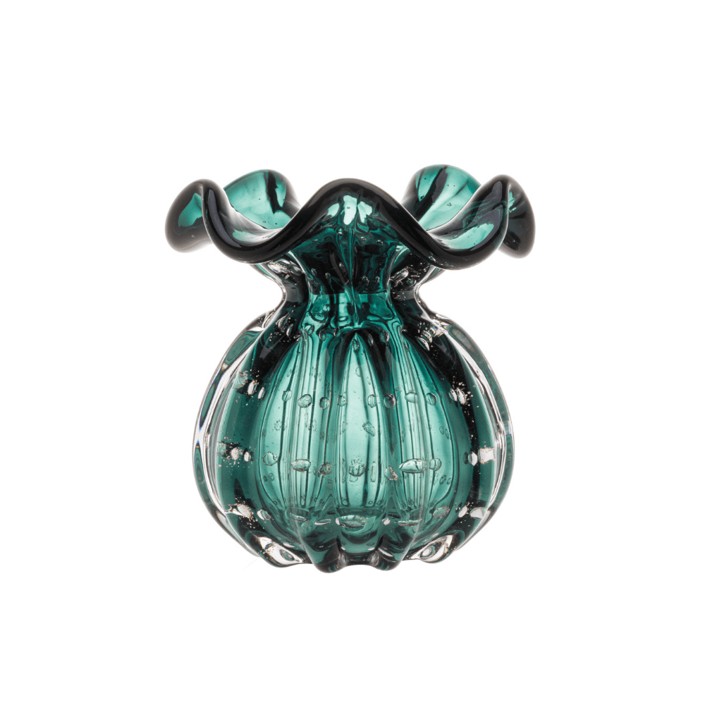 Vaso Murano Trouxinha de Vidro Italy Verde Esmeralda e Dourado - 11 cm - Ela Decora