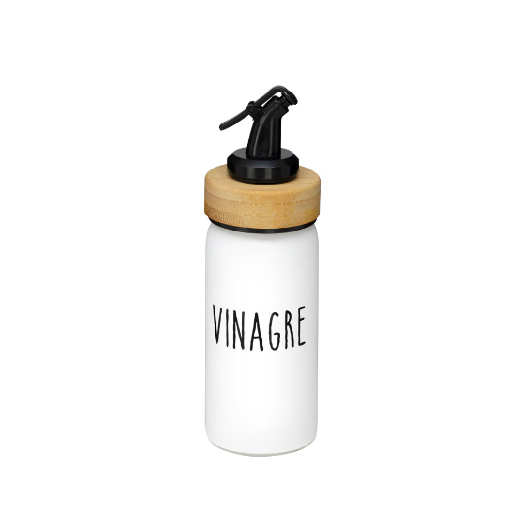 Galheteiro Vinagre Doha Vidro e Tampa de Bambu Branco 220ml