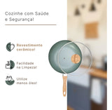 Panela Wok com Tampa Fundo de Indução Botanika Verde 3,4 Litros