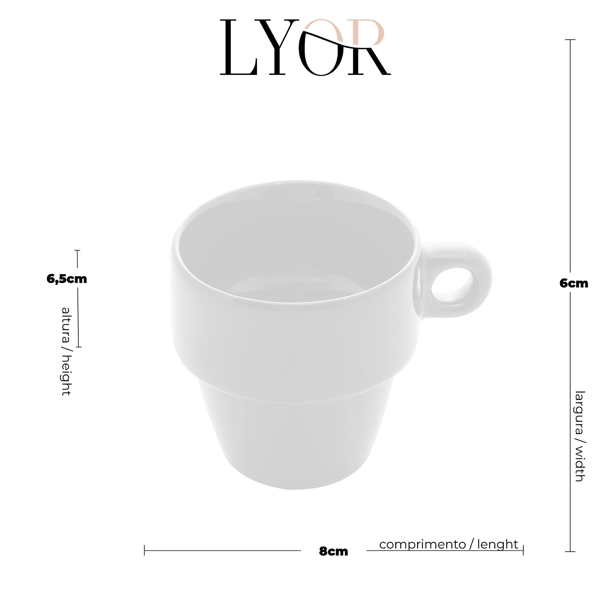 Xícara de Café Cerâmica Empilhável Branco 90ml - Ela Decora