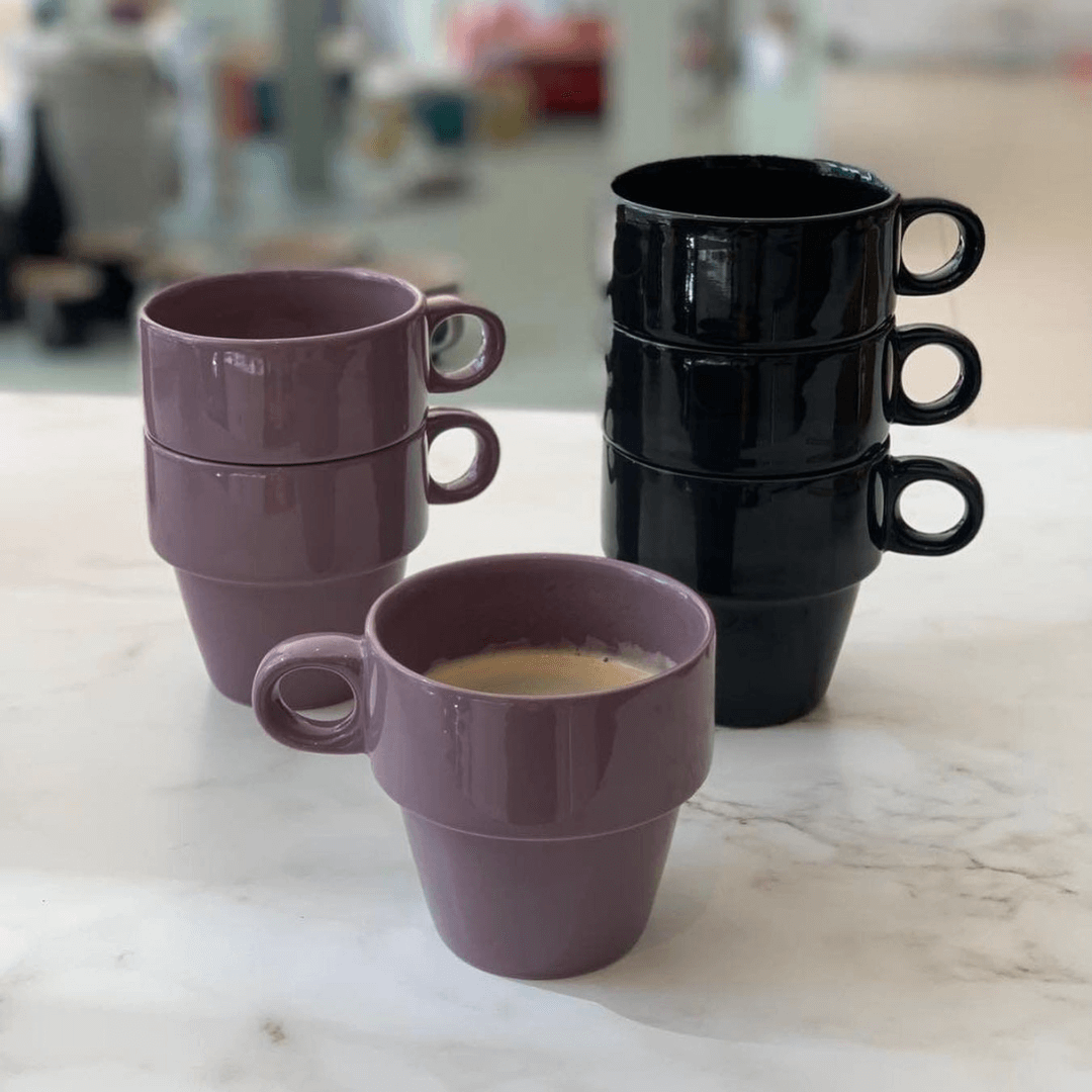 Xícara de Café Cerâmica Empilhável Lilás 90ml - Ela Decora